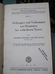 Kg 1422: Wirkung und Vorkommen von Hormonen bei wirbellosen Tieren (1938)