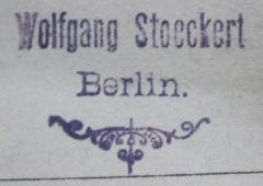 G45 / 2181 (Stoeckert, Wolfgang), Stempel: Name, Ortsangabe; 'Wolfgang Stoeckert
Berlin.'.  (Prototyp)