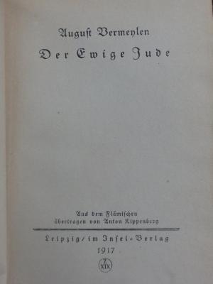 III 94387 3. Ex.: Der ewige Jude.  Aus dem Flämischen übertragen von Anton Kippenberg (1917)