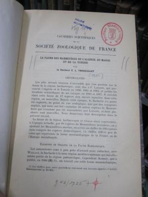 Kg 1613: La Faune des Mammifères de L'Algérie, du Maroc et de la Tunisie ([1905])
