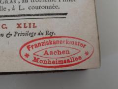 - (Franziskanerkloster Aachen), Stempel: Name, Ortsangabe; 'Franziskanerkloster Aachen Mohnheimsallee'. 