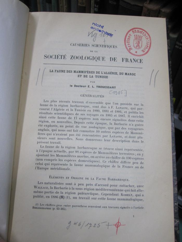Kg 1613: La Faune des Mammifères de L'Algérie, du Maroc et de la Tunisie ([1905])