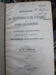Kg 1548: Untersuchungen über Bau und Entwicklung der Augenlider beim Vogel und Haifisch ([1899])