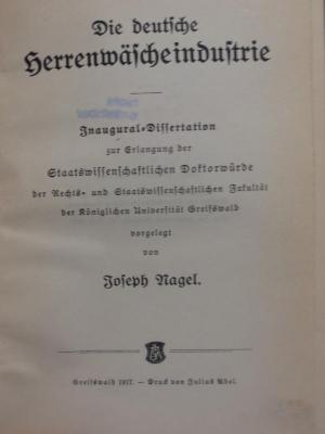 Ml 607: Die deutsche Herrenwäscheindustrie (1917)