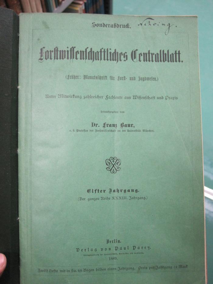 Kg 1620: Die Gebißentwicklung des Reh-, Rot- und Schwarzwildes als Hilfsmittel zur Altersbestimmung : Sonderabdruck (1889)