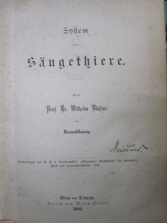 Kg 1545: System der Säugethiere (1892)