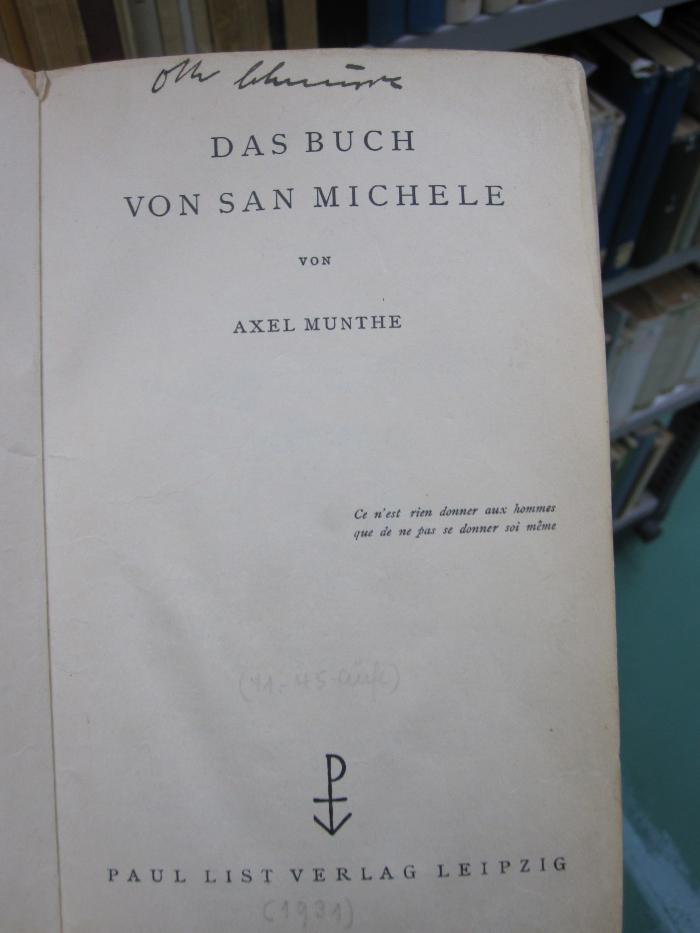 Kh 66 de: Das Buch von San Michele ([1931])