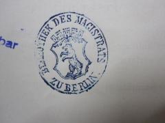 G46 / 1961 (Bibliothek des Magistrats zu Berlin), Stempel: Berufsangabe/Titel/Branche, Name, Wappen, Ortsangabe; 'Bibliothek des Magistrats zu Berlin'.  (Prototyp)