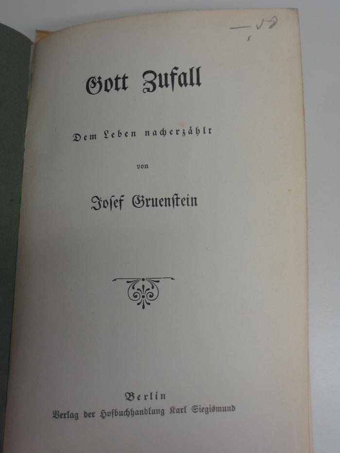  Gott Zufall : dem Leben nacherzählt (um 1903);- (unbekannt), Von Hand: Preis; '-.50'. 