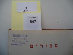 - (Verband jüdischer Studentenvereine in Deutschland), Stempel: -; 'Bibliothek des Verbandes jüd. Studentenvereine in Deutschland
Inventar No.'. 