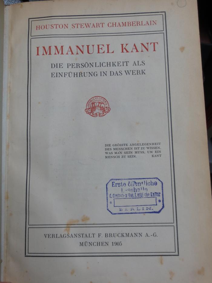 VIII 526 Ersatz: Immanuel Kant. Die Persönlichkeit als Einführung in das Werk. (1905)