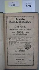 A 0 77: Deutscher Volks-Kalender und Jahrbuch auf das Jahr 1859. Insbesondere zum Gebrauch für Israeliten ; mit literarischen Beiträgen (1859)