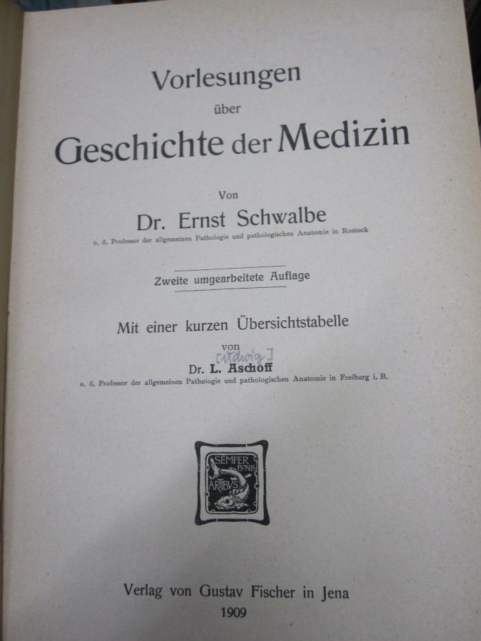 Kh 495 b: Vorlesungen über Geschichte der Medizin (1909)