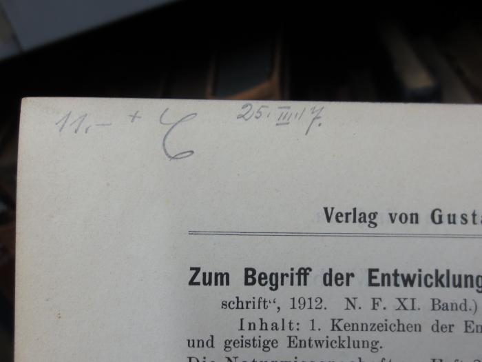 VIII 1911 3. Ex.: Leitfaden der physiologischen Psychologie in 16 Vorlesungen (1914);G45II / 34 (unbekannt), Von Hand: Preis, Nummer; '11.- '. ;G45II / 34 (unbekannt), Von Hand: Initiale, Datum; '+ C 25.III.17'. 