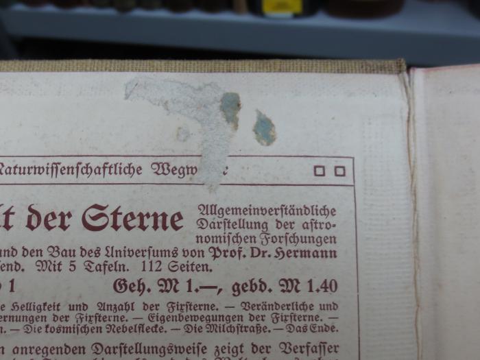 X 721 Ers.: Die Lehre vom Leben : Ernährung, Fortspflanzung, Befruchtung, Vererbung, Entwicklung und Tod (1911);G45II / 2806 (unbekannt), Radiert / Rasiert: -. 