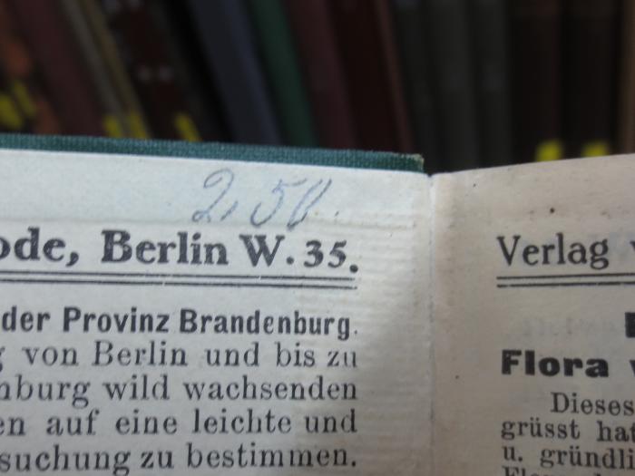 X 3280 ai: Flora von Berlin und der Provinz Brandenburg (1915);G45II / 2213 (unbekannt), Von Hand: Preis, Nummer; '2.50'. 