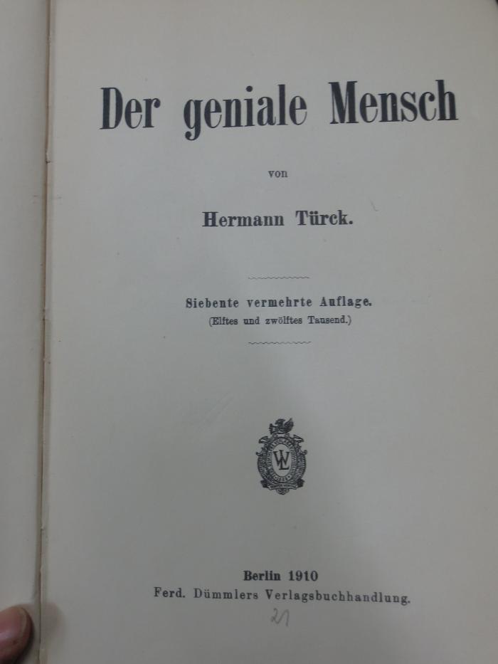 VIII 3020 3. Ex.: Der geniale Mensch (1910)