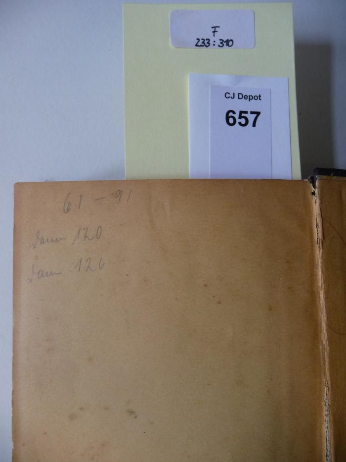 - (Cohn, A.), Von Hand: Notiz; '61-91, dann 120, dann 126'. 