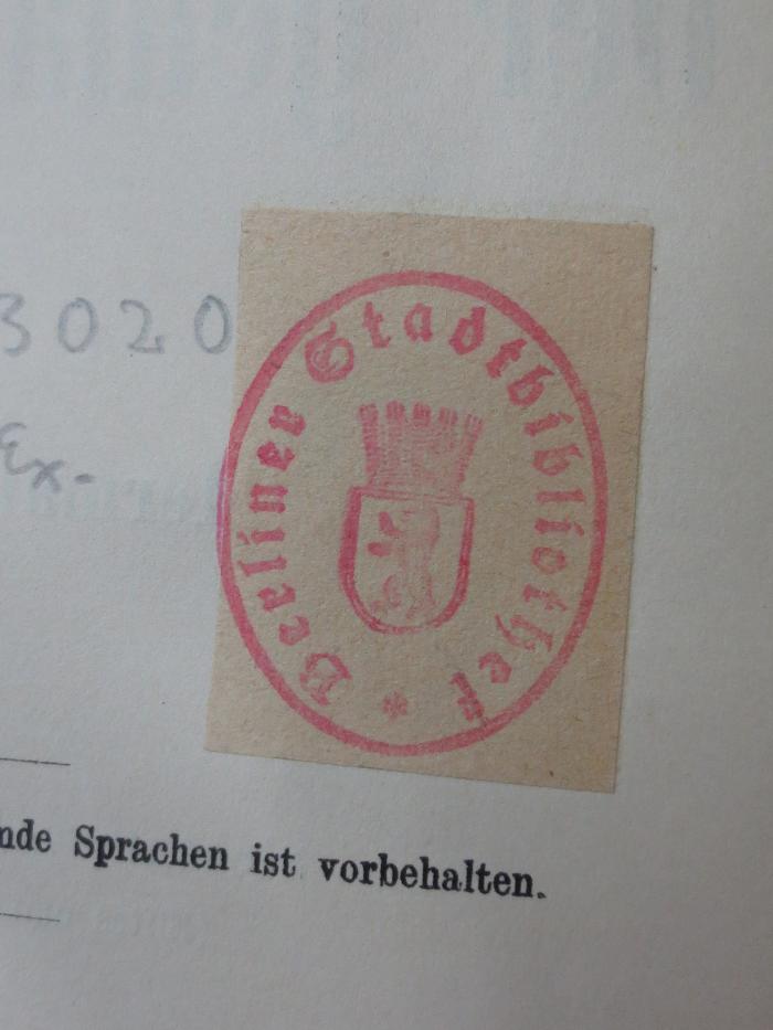 VIII 3020 3. Ex.: Der geniale Mensch (1910);G45II / 2768 (unbekannt), Überklebt: -. 