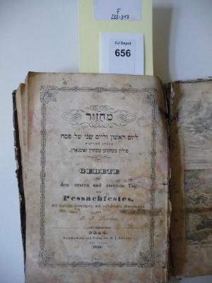 F 233 317: Mahzor : le-yom rishon ve-le-yom sheni shel pessah... ; Gebete für den ersten und zweiten Tag des Pessachfestes ; mit deutscher Übersetzung und erläuternden Anmerkungen (1856)