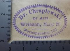 G45II / 1532 (Chraplewski, Willi Feibusch), Stempel: Name, Ortsangabe; 'Dr. Chraplewski
pr. Arzt
Wriezen, Markt 20
Fernsprecher 160'. 