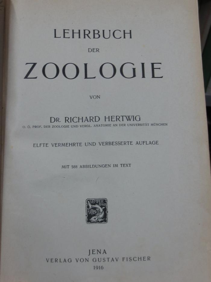 X 4170 aa, Ers.: Lehrbuch der Zoologie (1916)