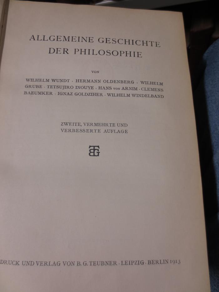 I 5713 b, 1.5, 2. Ex., Ls: Allgemeine Geschichte der Philosophie (1913)