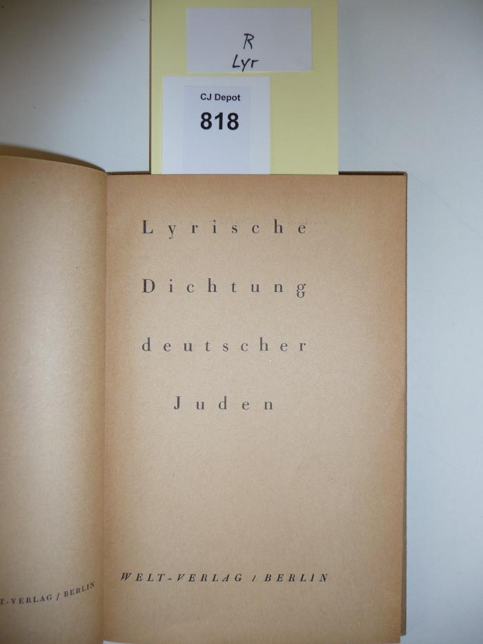 R Lyr: Lyrische Dichtung deutscher Juden (1920)