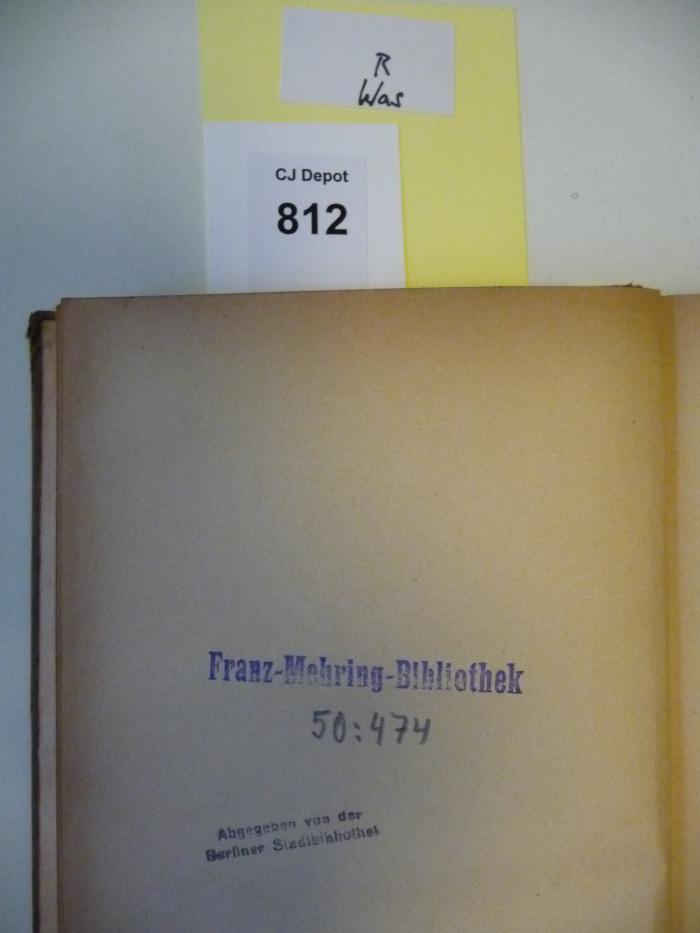 - (Franz-Mehring-Bibliothek), Von Hand: Nummer; '50:474'. 