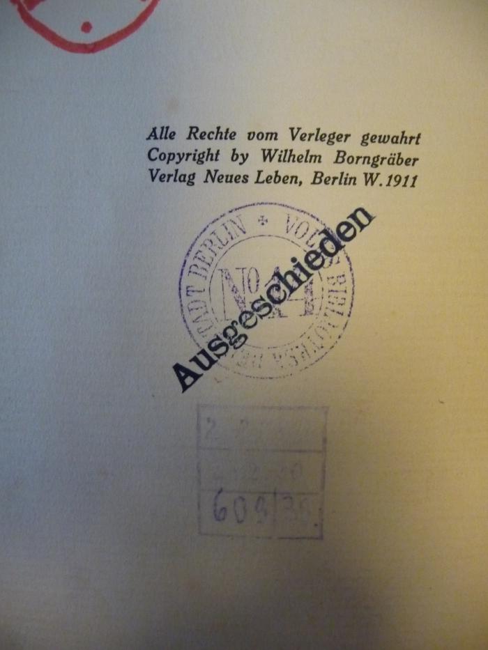 - (VB Nr. 14), Stempel: -; 'Volksbibliothek der Stadt Berlin No. 14'. 