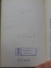 - (Berlin (West). Senat. Bibliothek), Von Hand: Inventar-/ Zugangsnummer; '69 K 2431'.  (Prototyp)