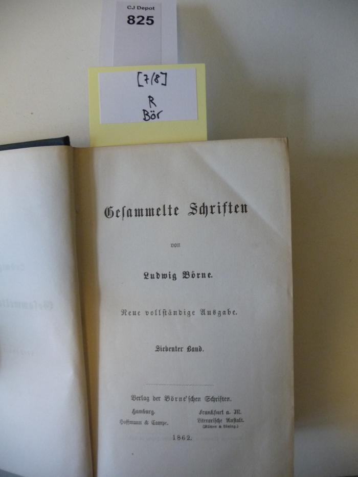 R Bör 7/8: Ludwig Börne's Gesammelte Schriften. Siebenter und Achter Band (1862)