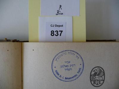 - (Salomonowicz, Ludwig), Stempel: -; 'Dr. Yehudah Salomonowicz ... [hebr.]
Rabbin Dr. L. Salomonowicz, Malmö [schwed.]'. 