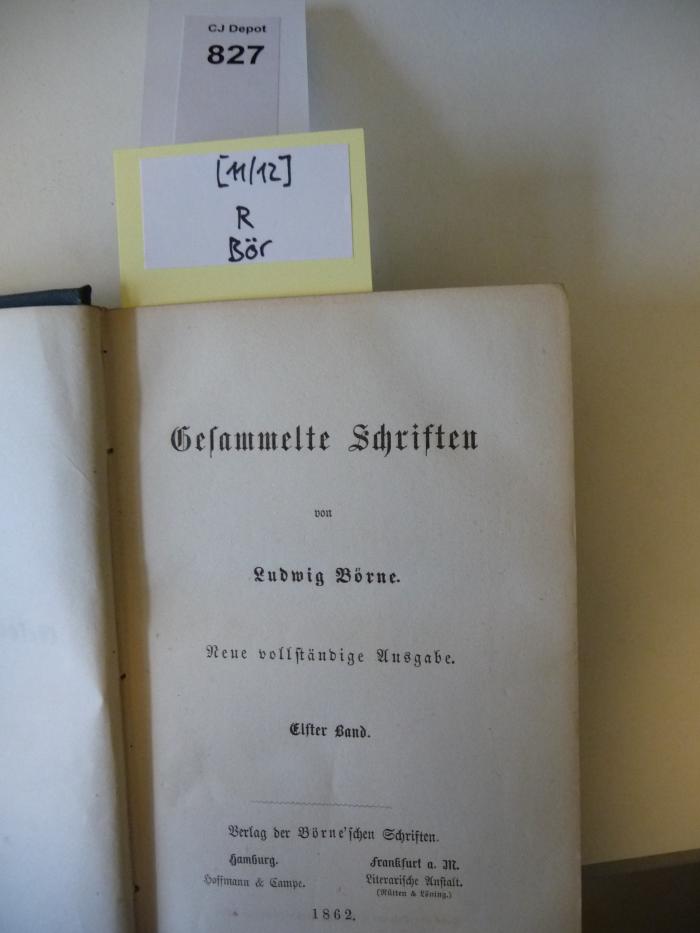 R Bör 11/12: Ludwig Börne's Gesammelte Schriften. Elfter und Zwölfter Band (1862)