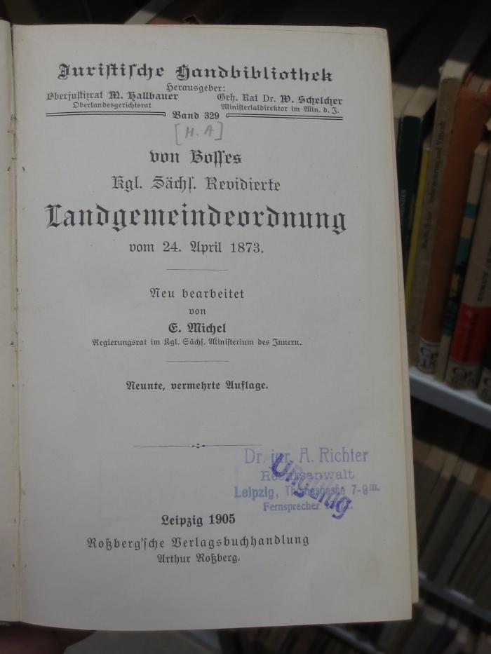 Cp 530: Kgl. Sächs. Revidierte Landgemeindeverordnung vom 24. April 1873 (1905)