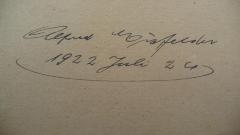 - (Eisfelder, Alfred), Von Hand: Autogramm; 'Alfred Eisfelder 1922 Juli 24'. 