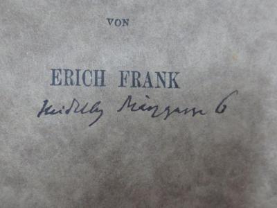 Hi 33 2. Ex.: Plato und die sogenannten Pythagoreer  (1923);G46II / 710 (Frank, Erich), Von Hand: Ortsangabe; 'Heidelbg Märzgasse 6'. ;G46II / 710 (Frank, Erich), Stempel: Name; 'von Erich Frank'. 