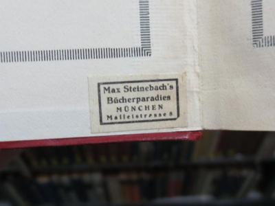 Hm 329: Die Tagesansicht gegenüber der Nachtansicht : Das Büchlein vom Leben nach dem Tode (1919);G46II / 712 (Max Steinebach’s Bücherparadies), Etikett: Buchhändler; 'Max Steinebach's Bücherparadies 
München 
Maffeistrasse 8'. 