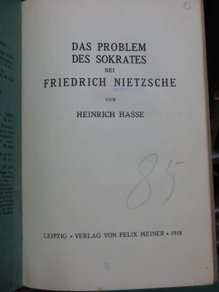 Hk 94 2. Ex.: Das Problem des Sokrates bei Friedrich Nietzsche (1918)