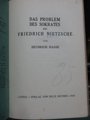 Hk 94 2. Ex.: Das Problem des Sokrates bei Friedrich Nietzsche (1918)