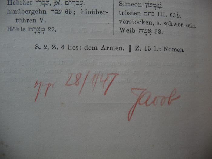 -, Von Hand: Notiz; 'gepr. 28/1/47 Jacob'