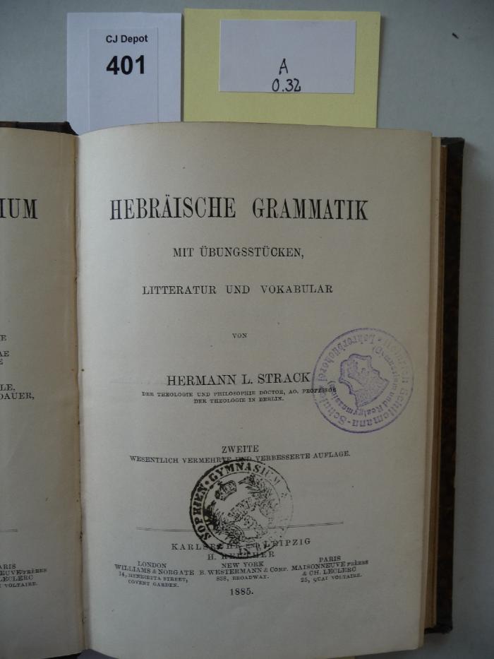 A 0 32: Hebräische Grammatik : mit Übungsstücken, Literatur und Vokabular (1885)