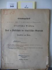 D 412 43: Einladungsschrift zu der am 31. März, 1. 2. und 3. April 1879 stattfindenden öffentlichen Prüfung der Real- u. Volksschule der israelitischen Gemeinde zu Frankfurt am Main (1879)