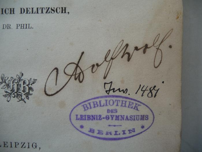 - (Leibniz-Gymnasium (Berlin)), Von Hand: Signatur; '1481'. 