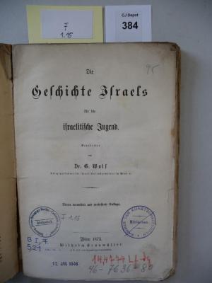 F 1 15: Die Geschichte Israels für die israelitische Jugend (1873)