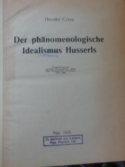 Hn 275: Der phänomenologische Idealismus Husserls (1928)
