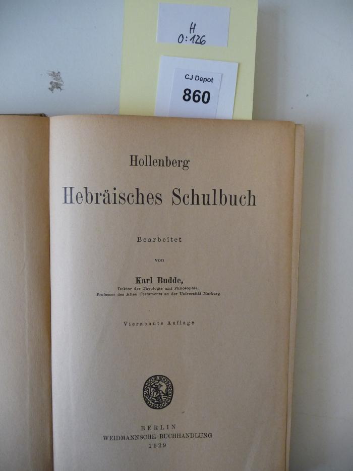 H 0 126: Hebräisches Schulbuch (1929)