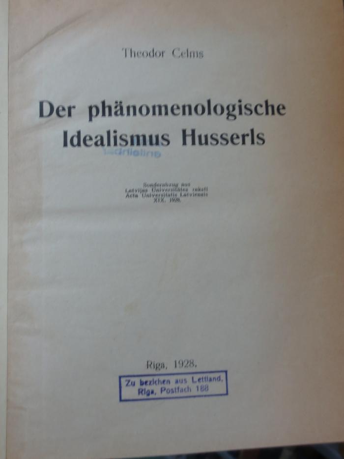 Hn 275: Der phänomenologische Idealismus Husserls (1928)