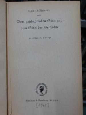 Aa 843 c: Vom geschichtlichen Sinn und vom Sinn der Geschichte (1941)