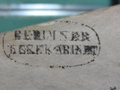 - (Buchhandlung des Berliner Lesekabinets), Stempel: Name, Ortsangabe, Berufsangabe/Titel/Branche, Buchhändler; 'Berliner Lesekabinett'.  (Prototyp)